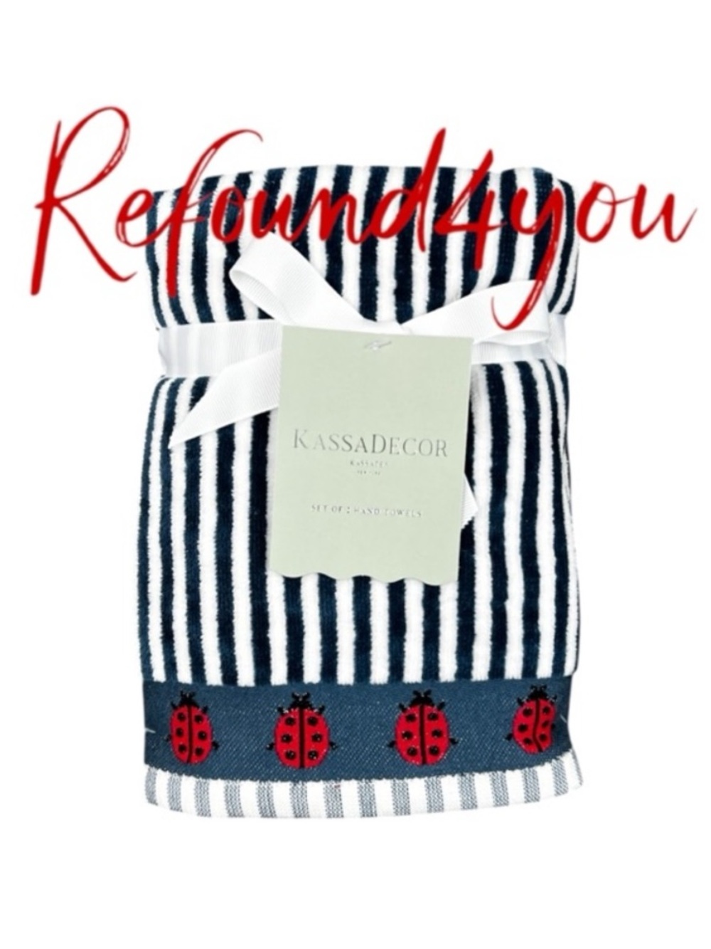 Kassadecor - ‘Ladybug stripes’ Hand towels (2). NWT
